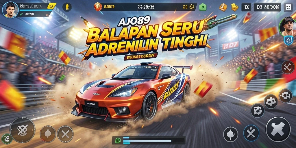 Gameplay seru AJO89 dalam aksi balapan yang mendebarkan.