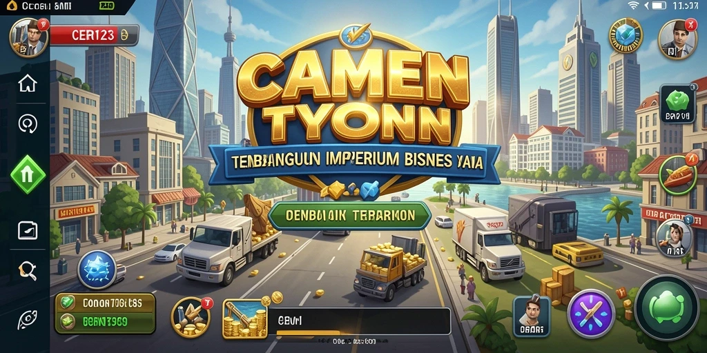 Screenshot gameplay CERI123 yang menampilkan aktivitas membangun bisnis Tycoon.
