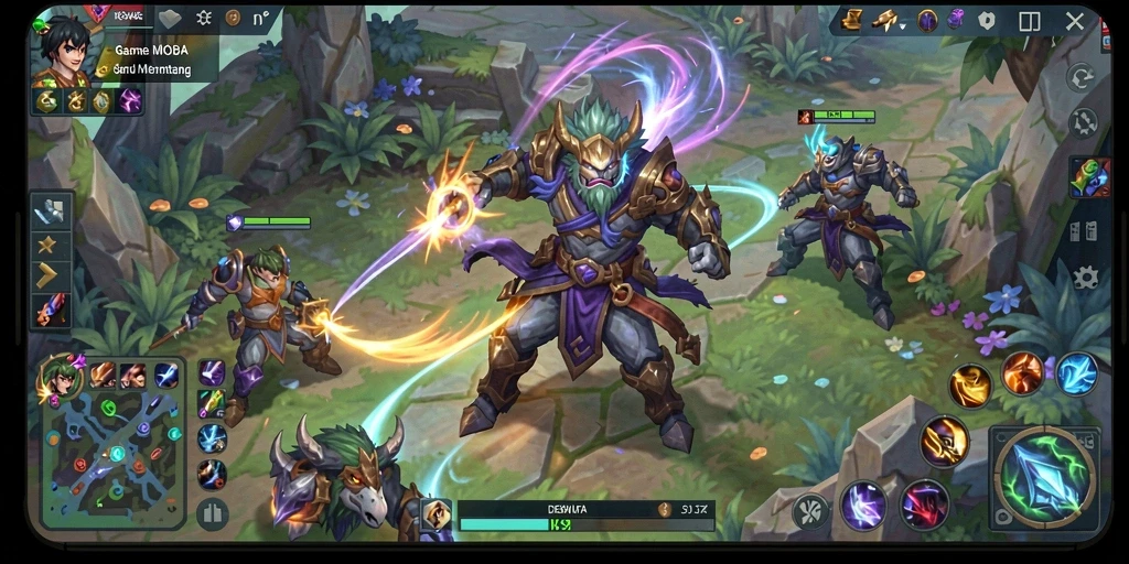 Tampilan menarik dari gameplay seru DEWAPG dalam pertarungan MOBA.