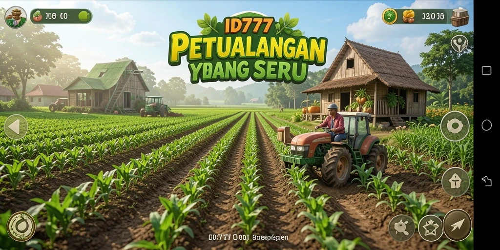 Screenshot utama ID777 menunjukkan suasana pertanian yang cerah dan menarik.