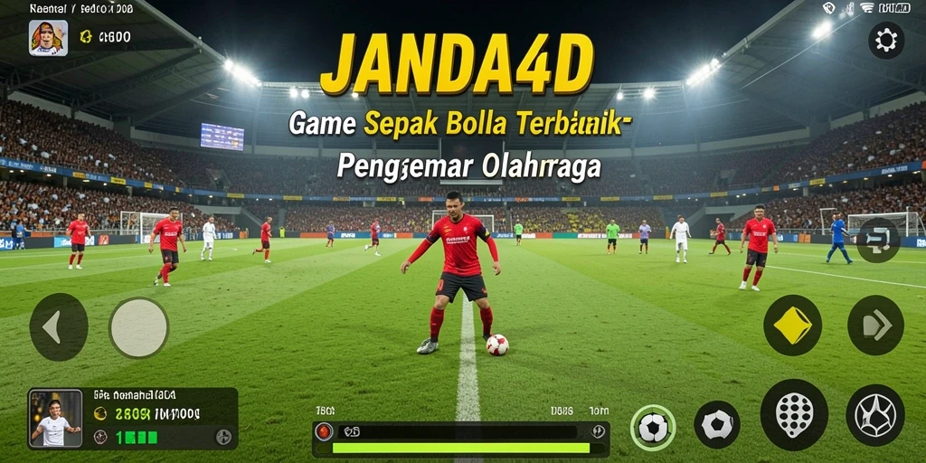 Screenshot permainan JANDA4D dengan aksi seru di lapangan sepak bola.