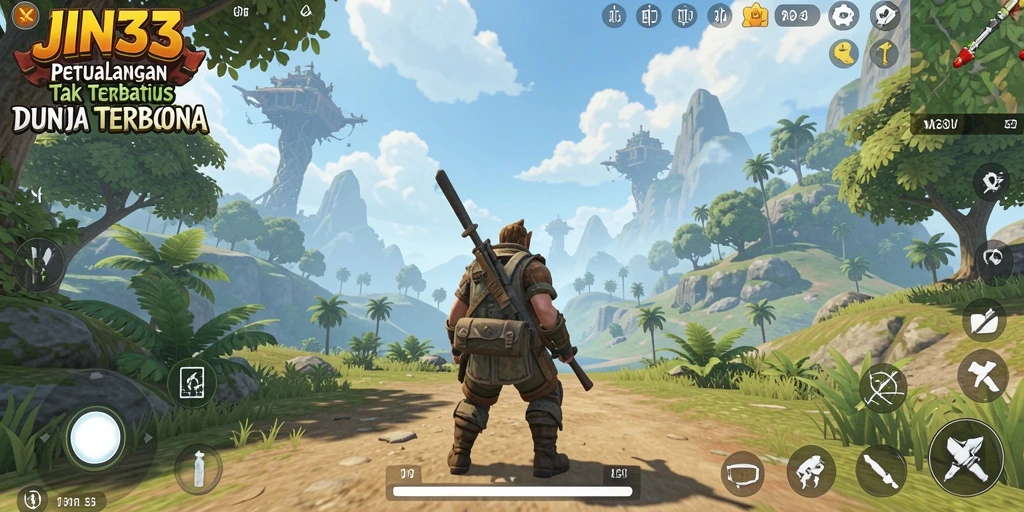 Screenshot gameplay JIN33 menampilkan petualangan eksplorasi di dunia terbuka.