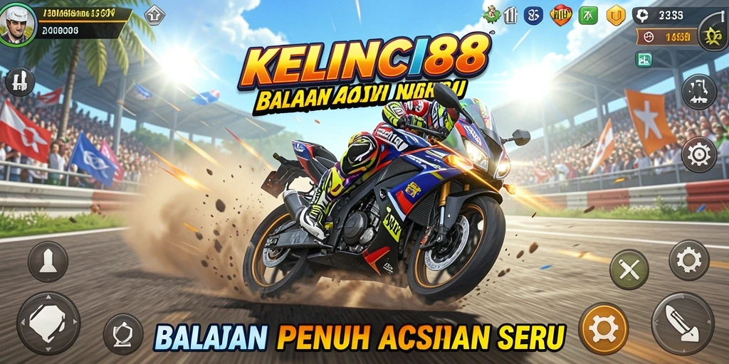 Tampilan gameplay seru dari KELINCI88 saat balapan motor.