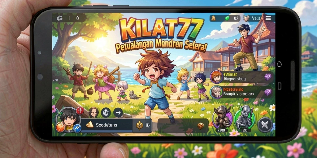 Tampilan screenshot gameplay KILAT77 yang penuh aksi dan karakter berwarna.