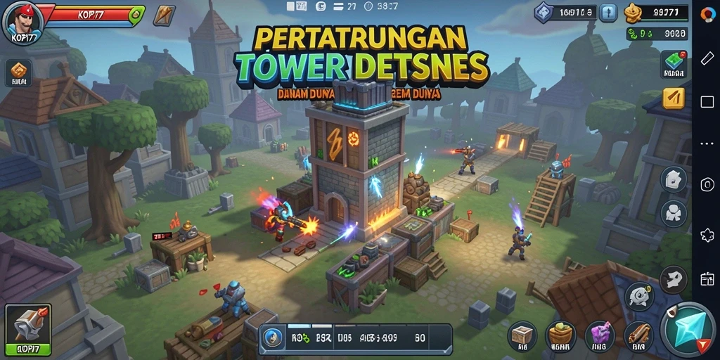 Screenshot gameplay KOPI77 menampilkan pertarungan strategis di Tower Defense.