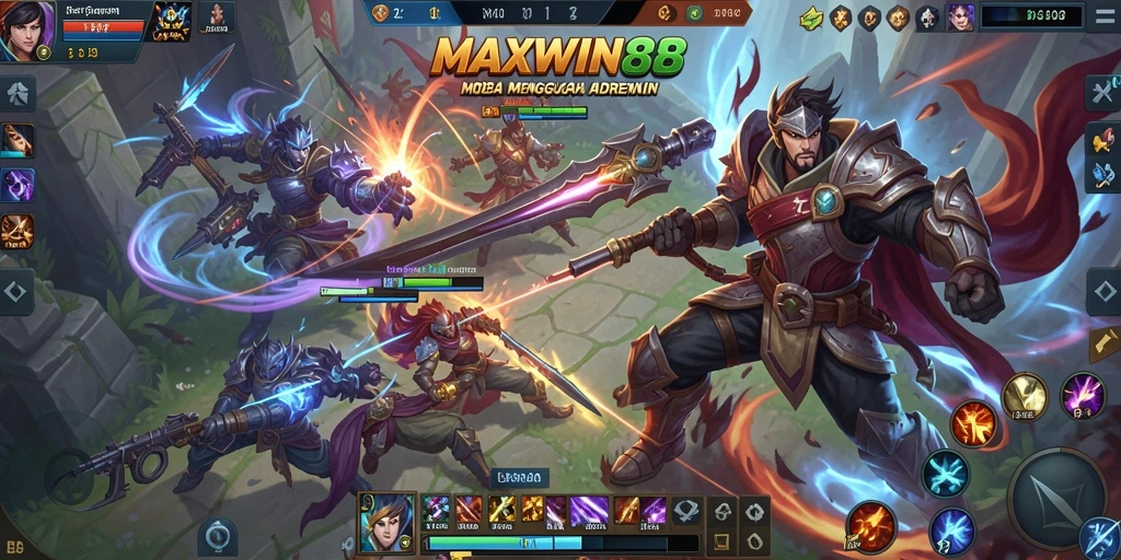 Tangkapan layar gameplay <strong>MAXWIN88</strong> menunjukkan pertarungan intens di arena MOBA.