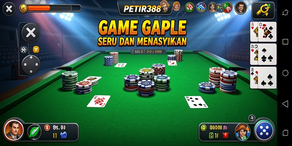 Screenshot PETIR388 menampilkan gameplay Gaple yang menarik dan interaktif.