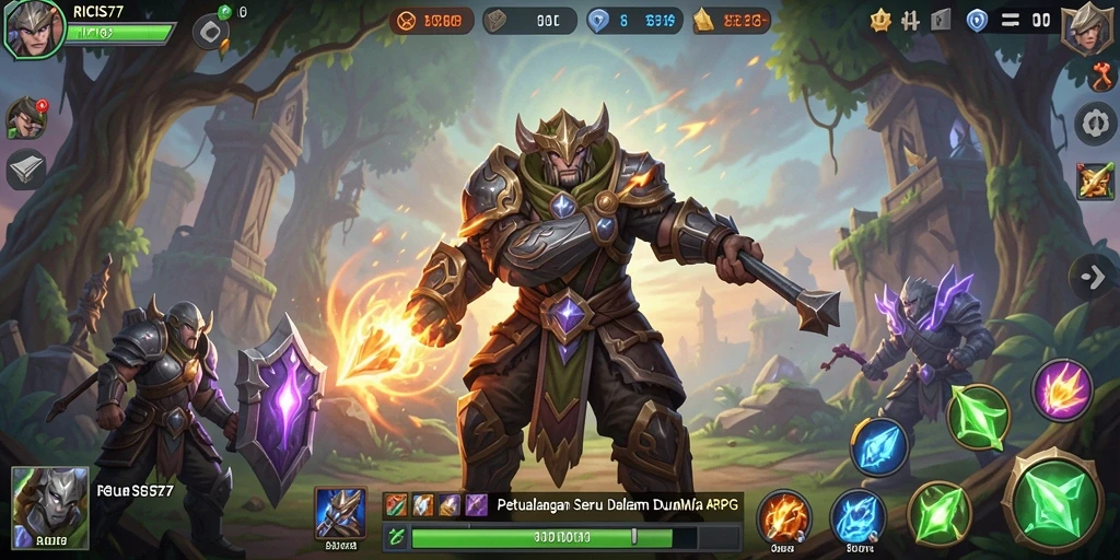 Tangkapan layar gameplay RICIS77 menampilkan aksi penuh dalam petualangan ARPG.