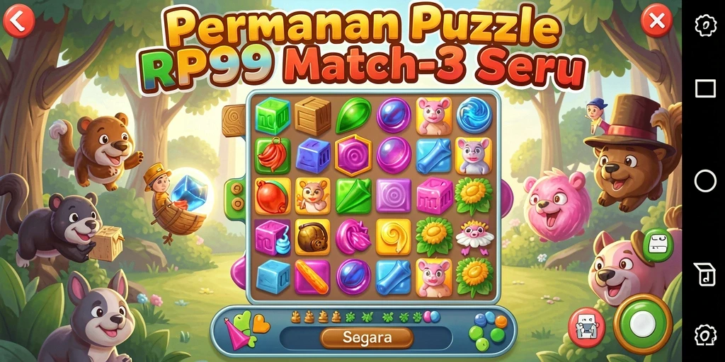 Screenshot menunjukkan gameplay seru RP99 dengan elemen warna-warni.