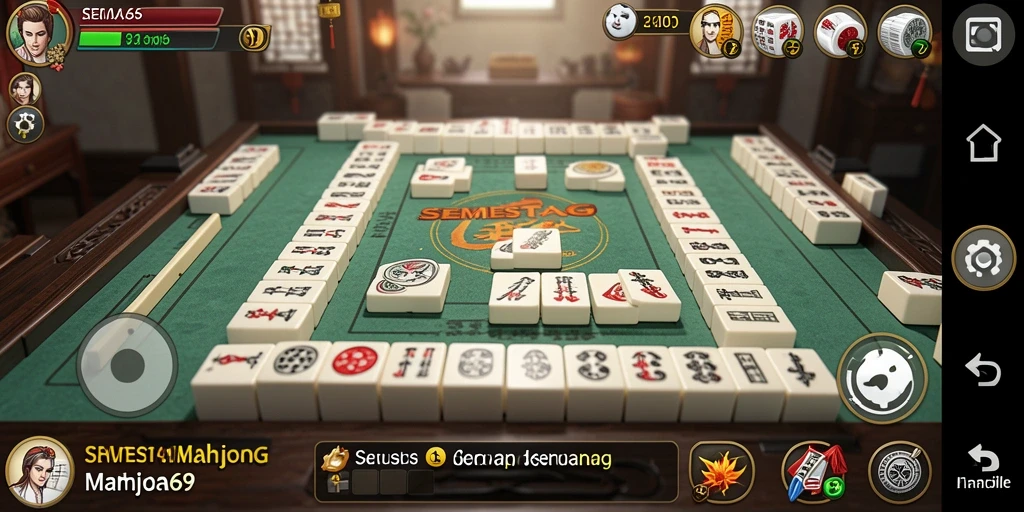 Screenshot utama SEMESTA69 menampilkan pemain sedang menyusun ubin Mahjong.
