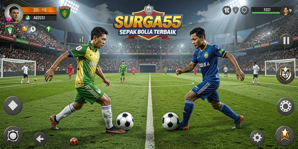 Tampilan gameplay yang menegangkan dan seru di lapangan sepak bola.