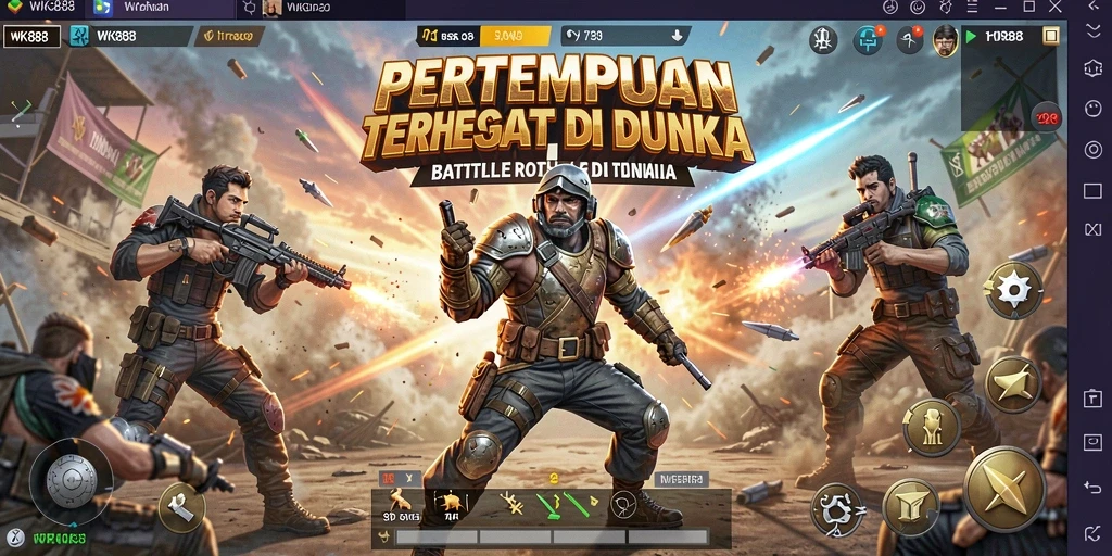Tangkapan layar WK888 menunjukkan aksi pertempuran yang mendebarkan dalam game Battle Royale.